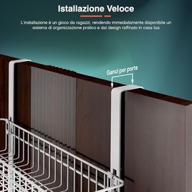 Avilia Door Organizer for Kitchen and Bathroom - Utensil and Bottle Organizer with 2 Baskets and 6 Hooks, Made of PVC, 59 x 78.5 x 16.5 cm, Chrome Finish