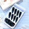 Dark Blue Almond Tip Press on Nails Extra Long Black