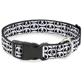 Buckle-Down PC-W34214-NL Dog Collar Plastic Clip Buckle, 1/2"x9"-15", Smiling Panda Repeat Black/White