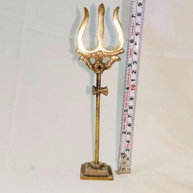 Brass Energized Divine Lord Shiva Bholenath Trishul Trident with Damru 7" inch Hindu for Pooja Room Decor for Protection and Vastu | Negative Energy Protector