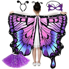 YIZHIXIANGQ Butterfly Wings Children, 4 Pieces Butterfly Costume, Butterfly Cape Children, Butterfly Costume Children Girls, Suitable for Girls for Carnival, Role Play Party