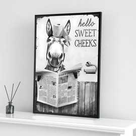 Cute Newspaper Animal Wall Art Black and White Canvas Printed Cabin Bathroom Decoration Bath Wall Picture Frameless (Ass,1 Piece-40 x 60 cm)