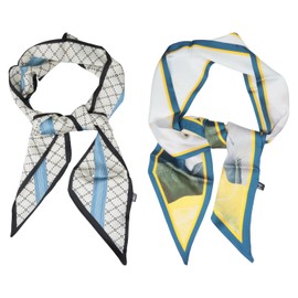 yueton 2Pack Trendy Satin Scarf Lozenge Scarves Landscape Pattern Scarf for Women Neck Handbag Accessories Hair