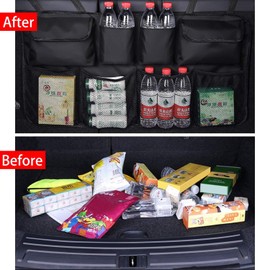 INTIRILIFE Kofferraum Organizer Hängetaschen Aufbewahrungsnetze in Schwarz - 86.5 x 45 cm - Kofferraumtasche zum sicheren Verstauen von Kleingepäck jeglicher Art