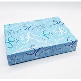 4 Sheets 4 Tags 50th Happy Birthday Celebrate Hooray Blue Wrapping Paper Age 50 Birthday Male Giftwrap (PA)