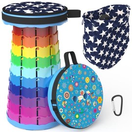 ALEVMOOM Camping Stool with Cushion,Pattern Portable Stool More Sturdy Capacity 440Ib,Telescoping Stool Collapsible Retractable Adjustable Folding Stool for Hiking Garden BBQ with Carry Bag