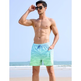APTRO 2502 Men's Swimming Trunks with Zip Pockets Quick Drying 2 in 1 Board Shorts with Air Holes Colour Gradient, blue, M