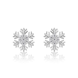 925 Sterling Silver Cubic Zirconia Snowflake Stud Earrings Post with Friction Back 10 mm by Lavari Jewelers