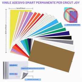 15 Fogli Smart Vinyl Permanent per Cricut Joy, 14CM X 30,5CM Vinile Permanente, Vinile Adesivo e 3 Pellicola di Trasferimento per Vinile per Fai da te, Tazze, Vetro, Custodia per Telefono