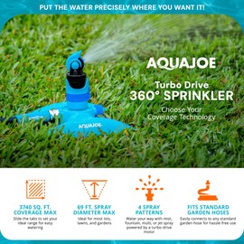 Aqua Joe AJ-MSSBM 4-Pattern Sprinkler with 360-Degree Rotation and Metal Base, Up to 3,740-Square-Foot Coverage