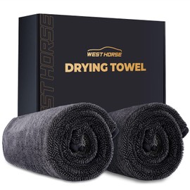 WEST HORSE 2-Pack Microfiber Car Drying Towel – Extra Large 24” x 36”, Streak-Free, Scratch-Free, and Ultra-Absorbent for Effortless Car Detailing