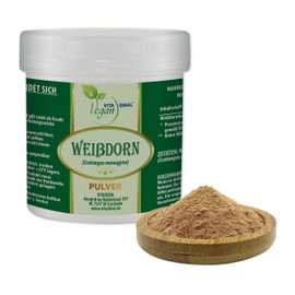 VITA IDEAL Vegan® Hawthorn Berries 100 g Powder Crataegus Fruct Daily Serving 1000 mg White Buckthorn Berries Natural, Vegetable and No Additives, Includes Measuring Spoon