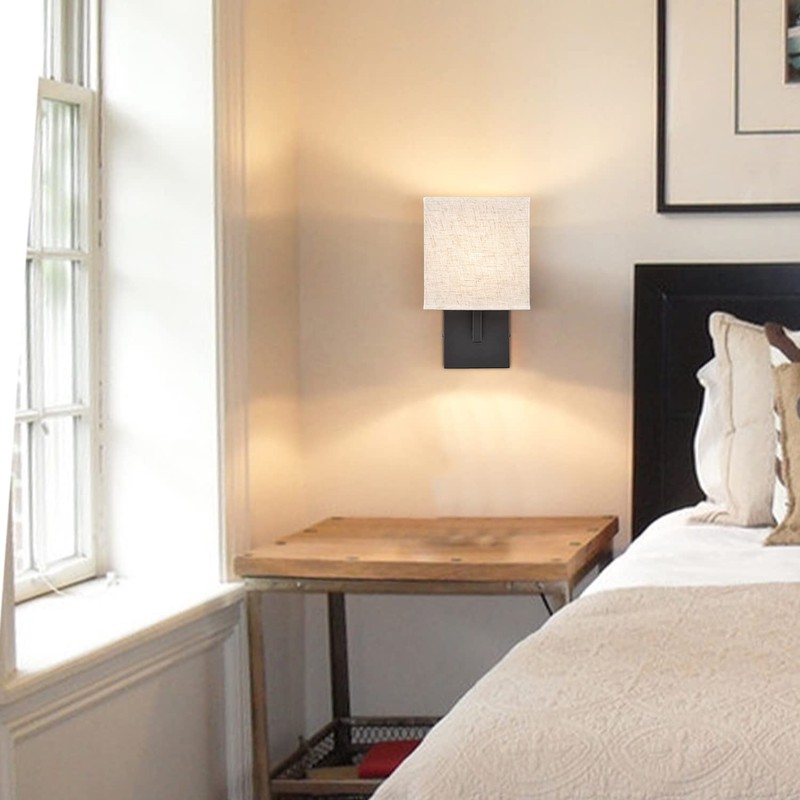 YUBOLE Industrial Wall Sconces Black Bedroom Wall Lamp with Khaki