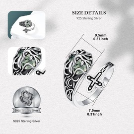 MEIDERBO Tree of Life Spoon Rings 925 Sterling Silver Vintage Tree of Life Cross Ring Adjustable Thumb Rings Moss Agate Jewelry Gifts for Men Women