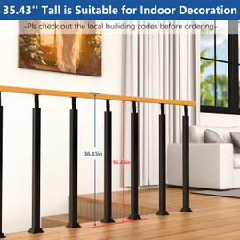 UFIZZY Indoor Railing Kits, 6 Pack Iron Square Stair Baluster Posts(35.43" Height) with 270°Adjustable Railing Spindles, Black Metal Posts for Deck, Balcony, Stair, Staircases, Indoor Decor