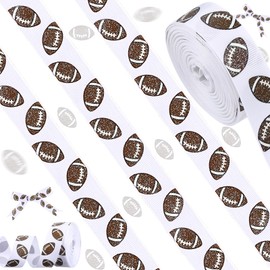 Giegxin 10 Yards 7/8 Inch Glitter Wired Edge Ribbon Theme Cheer DIY Crafts Fabric Ribbon Grosgrain Party Decorations for Craft Team Hair Bow Lanyard Gift Wrap(White,Football)