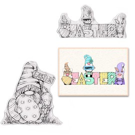 ALIBBON 2 Pcs Easter Gnomes Clear Stamps for Card Making and Photo Album Decorations, Happy Easter Gnomes Stamps, Easter Egg Gnomes Transparent Silicone Stamps for Crafting and DIY Scrapbooking