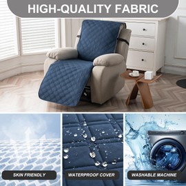 YUEANG 23.6'' Recliner Chair Covers 100% Waterproof Recliner Cover,Non-Slip Recliner Chair Cover Sofa Slipcover,Washable Couch with Elastic Straps Protector for Kids, Dogs, Pets Navy Blue