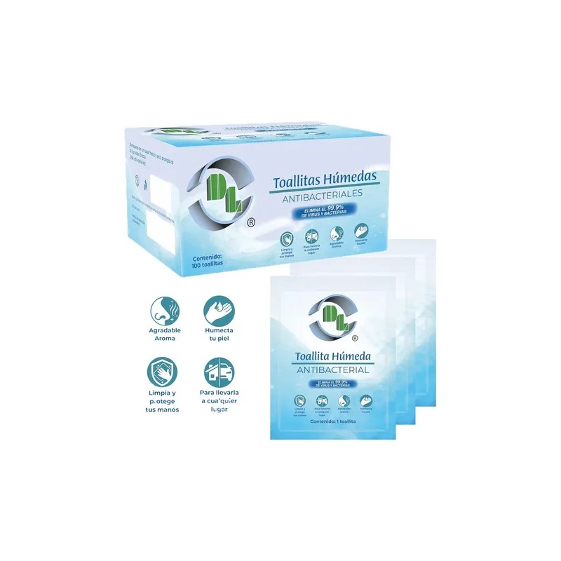 Toallitas Húmedas Antibacteriales Caja con 100 piezas