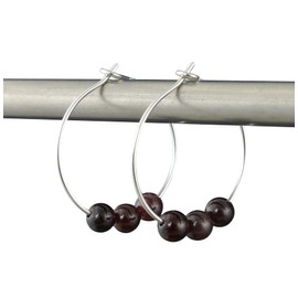 Dark Red Garnet Gemstone & 20mm Sterling Silver Hoop Earrings with Gift Box - January Birthstone