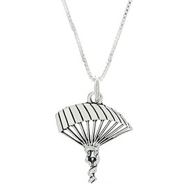 LGU Sterling Silver Oxidized Skydiving Parachuter Para Sailer Necklace (18 Inches)