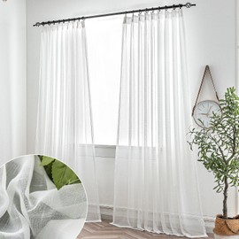 Ftinala Pinch Pleated Sheer Curtains 90 Inches Long 2 Panels Off White 90 Inch Curtains & Drapes Linen Look Window Sheers Textured See Through Curtains Thin Rustic Modern Farmhouse Decor Ivory