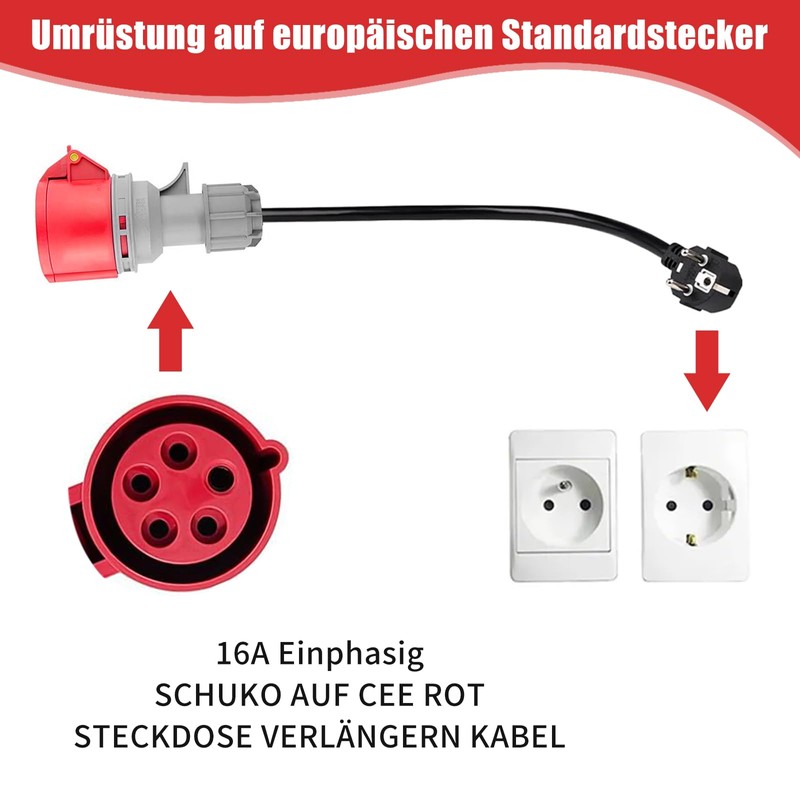 CEE 16A High Current Plug to Schuko, Adapter Schuko to
