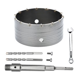 5-1/8 inch / 130mm Concrete Hole Saw with SDS Plus Shank Connecting Rod,Concrete Drill Bit,6.3mm Tungsten Carbide Tip Cement Hole Saw for Concrete Cement Brick Wall (130mm (5-1/8 inch))