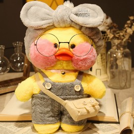 Jesir Peluche de Pato Kawaii de 30 cm,Pato De Peluche Suave con Ropa, Gafas, Accesorios. Regalo De Cumpleaños para Niña.Regalos para niños(Gris