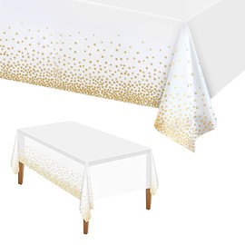 ASelected Plastic Tablecloths,2 pcs Party Tablecloths 54x108 inch,Reusable White and Gold Dot Rectangular Table Covers for Indoor or Outdoor Picnic Weddings Birthday Party Christmas