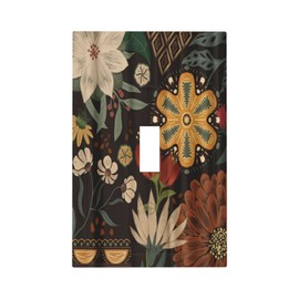 Spshian Boho Floral Tropical Leaves Single Toggle Artistic Light Switch Covers Decorative Bohemian Flowers Botanical 1 Gang Wall Plates Cover Electrical Device Switchplate for Country Bathroom Decor