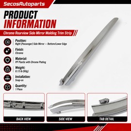SecosAutoparts Chrome Rearview Side Mirror Molding Trim Strip Fit for 2019-2023 Toyota Camry (LE SE XLE XSE TRD) Right Passenger Side, Door Mirror Bottom Cover, Exterior Decoration Accessory