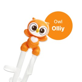 Edison Friends Chopsticks, Training Chopsticks, Learning, Beginner, Brain Training, Practice, Korean Food, Japanese Sushi, 1 Step to Learn Chopstick, Right Handed - Made in Korea (Owl)