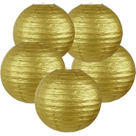 Other ® 30Cm / 12", 60 W - Classic Round Bamboo Style Ribbed Paper Lantern Lamp Shade Gold Antique New Elegant Colour Lampshade