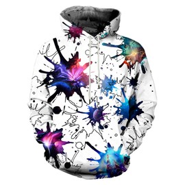 Asylvain Paint Splatter Hoodie Unisex 3D Print White Paint Drip Novelty Hoodies for Men Women Long Sleeve Pullover Sweatshirts, XX-Large