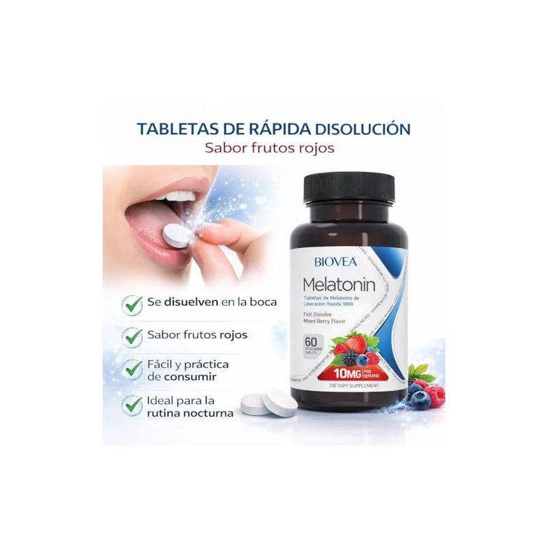 Biovea Suplemento para un Mejor Descanso 60 Tabletas Sabor Frutos