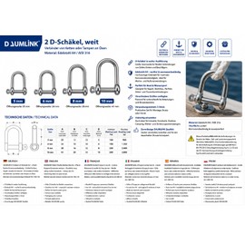 DAUMLINK 2 D Shackles Wide Stainless Steel A4 / Aisi 316 6 mm