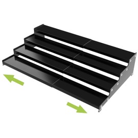 Jojocross Expandable 4-Tier Step Spice Rack Organizer for Kitchen Cabinet Modern Design and Non Skid Space Saving Storage Shelf for Countertop Cabinet Pantry(1Pack/Black)