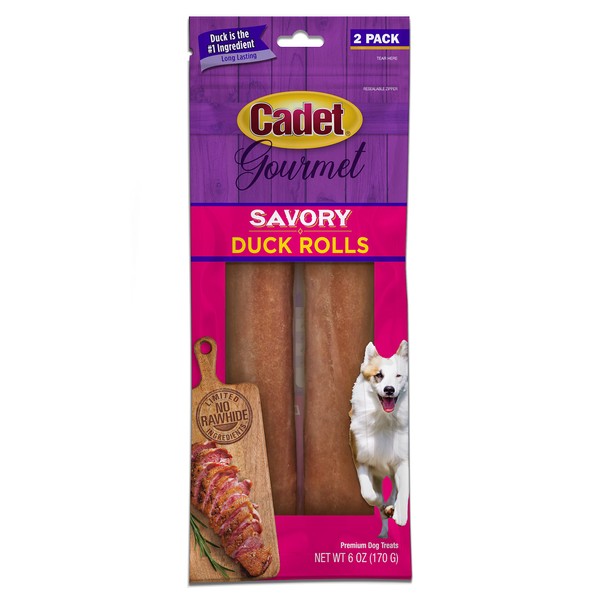 Cadet Gourmet Savory Duck Rolls Dog Treats - Healthy & Natural Duck Dog Treats for Small & Large Dogs - Rawhide Alternative - Inspected & Tested in USA, 7 In. (2 Count)