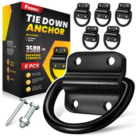 PAMAZY 6PCS Heavy Duty Steel D Rings Tie Down Anchors, Ultra Durable 3500 Pound Breaking Strength Surface Mount Hooks Securing Cargo for Trailer, Truck Bed, with Screws & Bolts