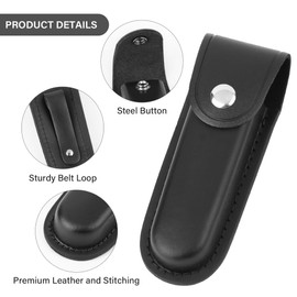 Leather Pocket Knife Sheath, 5" Folding Knife Case, Durable Multitool Holster with Snap Closure and Belt Loop, EDC Knife Pouch for Multitools, Pocket Knives, and Outdoor Activities, Black