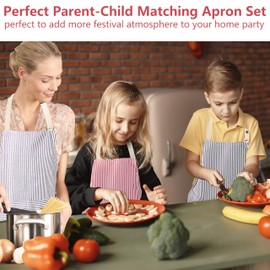 YUJIANmy Parent and Child Matching Aprons Set ，2-Pack，Adjustable Kitchen Aprons with Pockets for Women&Kids,Perfect for Mom and Daughter Family Bonding (Red and White Stripes)