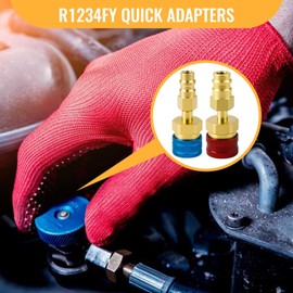 R1234YF Adapter, R1234YF to R134A Conversion Quick Coupler, Red and Blue High Low Side Connector Conversion Kit, 1234YF adapter for Car Air Conditioning System Recharging and Hose Fitting