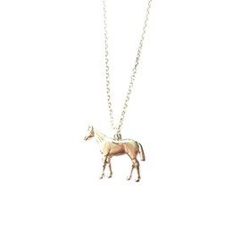 Glowybox Horse Pendant Necklace Rhodium-Plated 45 cm Long with Horse and Lobster Clasp, Metal