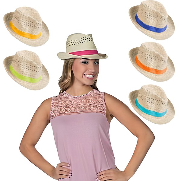 Fun Express Fedora Hats for Men & Women - Elevate Your Look with Set of 12 Fedora Hats and Colorful Bands - Unleash Your Fashion Statement with Stunning Colorful Bands - Stay on Trend, Modern Twist