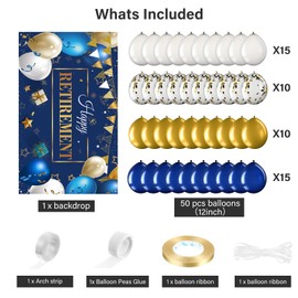 Tatuo Retirement Party Decorations Include Navy Blue Confetti Balloons Set Photography Backdrop Banner for Men Women Retirement Party Supplies Decor(Navy Blue and Gold)