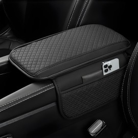 vvag Armrest Cover for Car, Upgraded Leather Car Center Console Cover with 2 Storage Bags, Universal Breathable Sponge Car Middle Console Cover Car Interior Accessories for Most Vehicles (Black)