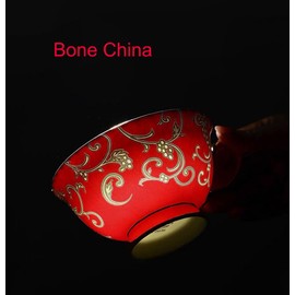 YBK Tech Euro Style Bone China Cup& Saucer Set, Ceramic Tea Coffee Cup for Home Kitchen Wedding (Retro Flower Pattern- Red)