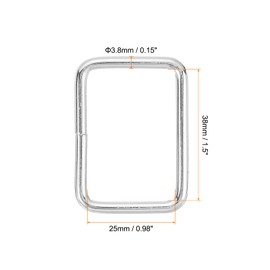 sourcing map 4Pcs Metal Rectangle Ring, 1 1/2 x 1 Inch Metal Rectangular Buckle Webbing Strap Fastener for Bag Belt DIY Accessories, Silver Tone