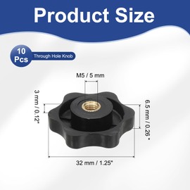PATIKIL M5 x 32mm Star Knobs, 10 Pcs Knurled Thread Through Hole Knob Screw-On Type Clamping Nuts Handle for T-Track Bolts Mechanical Equipment, Black